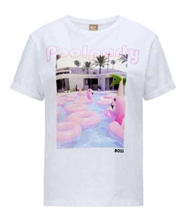 Hugo Boss Regular-Fit T-Shirt C_Esummer aus Bio-Baumwolle mit sommerlichem Print weiß 129