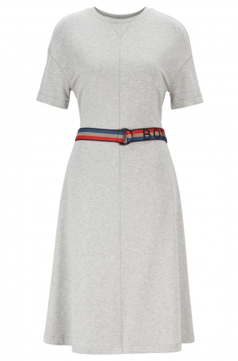 HUGO BOSS Kurzarm-Kleid DEBELT mit gestreiftem Logo-Gürtel grau 040