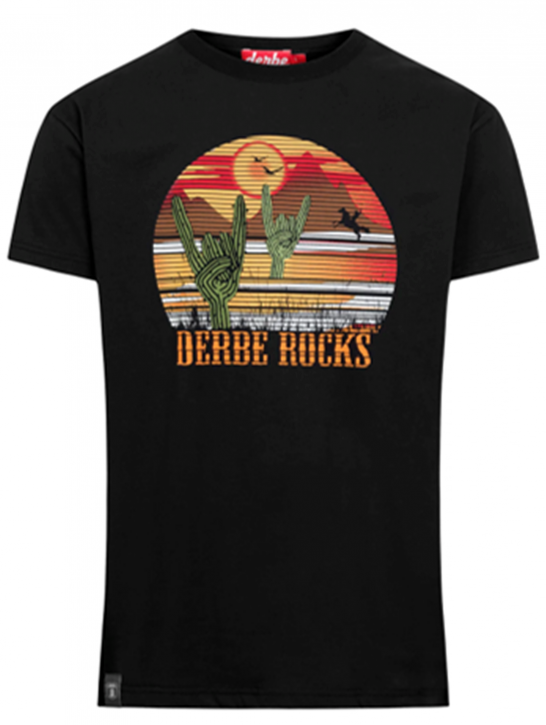 DERBE Herren T-Shirt Rocks Cowboy Western Kaktus Black Schwarz  090