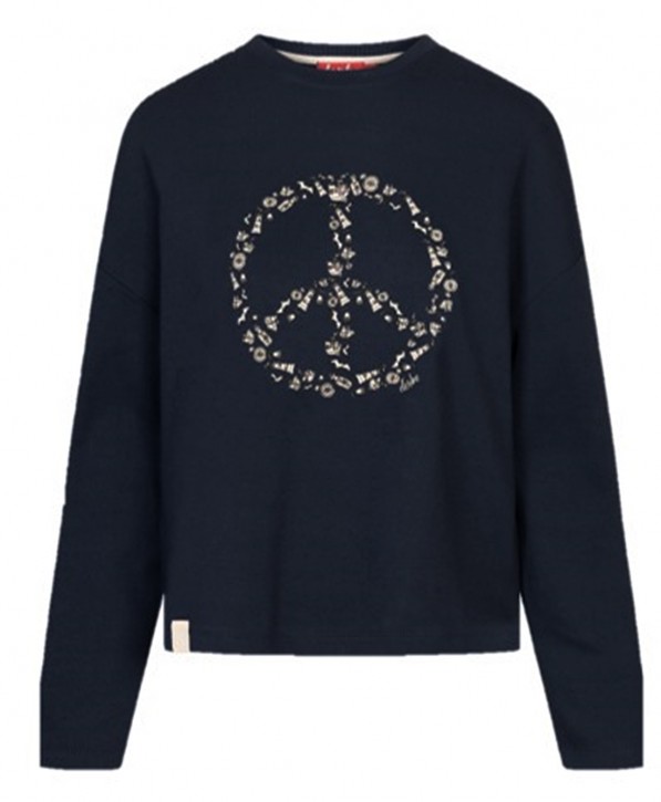 DERBE Peace Damen Longsleeve Peace Pullover Navy Dunkelblau Weiß Nachhaltig