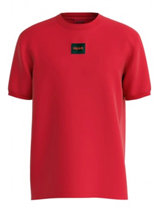 HUGO Baumwoll-T-Shirt Diragolino212 mit regulärer Passform und rotem Logo-Etikett rot 693