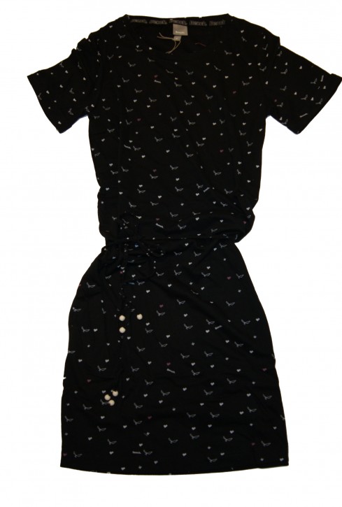 BENCH Damen Kleid Printed Jersey Dress mit Vogelprint schwarz