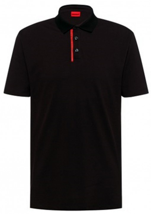 HUGO Herren Poloshirt Dichelangelo aus Baumwoll-Piqué mit rotem Logo-Tape Schwarz 001