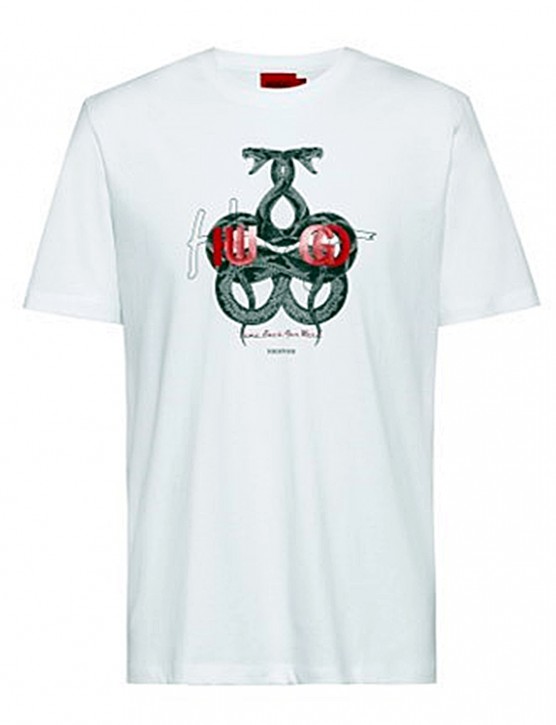 Hugo Boss  T-Shirt Dnake aus Baumwolle T-Shirt aus Baumwoll-Jersey mit Logo und Schlangen-Artwork weiss 100