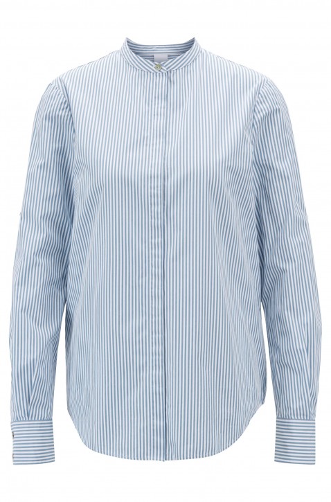 BOSS Relaxed-Fit Bluse EFELIZE_17 aus gestreifter Baumwolle mit Stehkragen blau 439 36