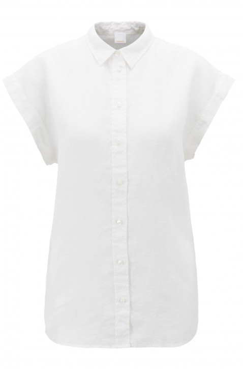BOSS Regular-Fit Bluse EMIRTA aus reinem Leinen mit kurzen Ärmeln und Spitzkragen weiss 100