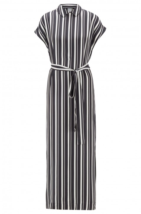 BOSS Gestreiftes Kaftankleid ERIGA aus Twill mit Reißverschluss am Kragen