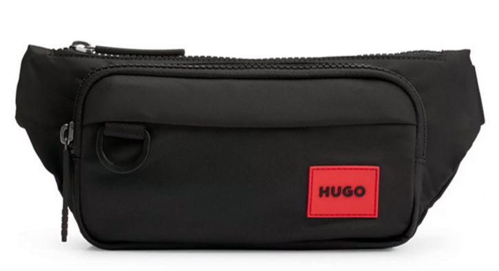 Hugo Gürteltasche Ethon 2.0N_Bumbag N aus recyceltem Gewebe mit rotem Logo-Etikett schwarz 002