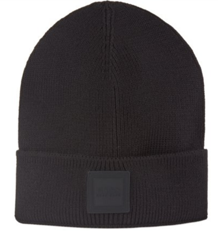 HUGO BOSS Gerippte Mütze FOXXY mit gummiertem Logo-Aufnäher schwarz 001