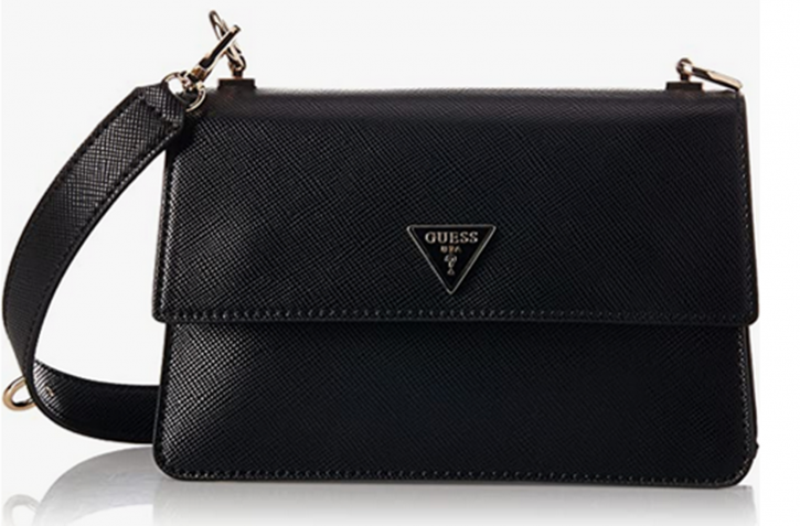 Guess Damen Mini-umhängetasche ALEXIE in Saffian Optik schwarz