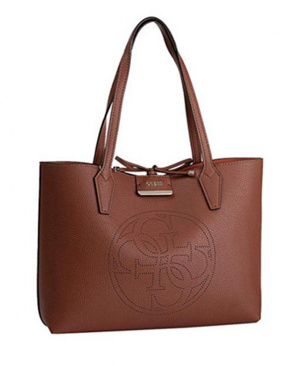 GUESS Damen Shopper Tasche BOBBI Tote, Mehrfarbig (cognac-spice), 12.5x27x42.5 CM