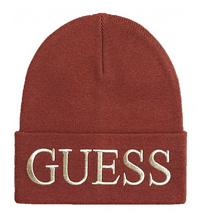 GUESS Mütze mit Logostickerei braun mit Schriftzug in gold