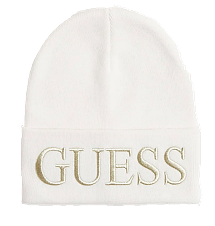 GUESS Mütze mit Logostickerei off white mit Schriftzug in gold