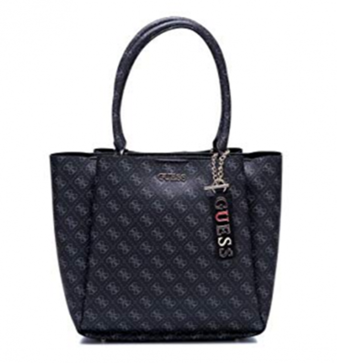 GUESS Damen MACI CARRYALL Schultertasche mit all over Guess logo coal