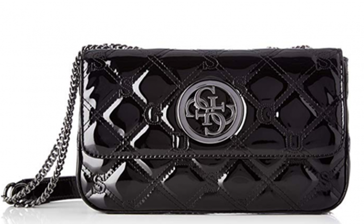 GUESS Damen Umhängetasche OPEN ROAD mit all over Lackabsteppung schwarz