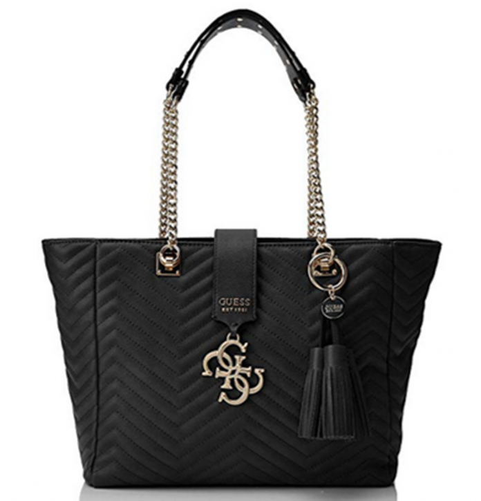 GUESS Damen VIOLET CARRYALL  Schultertasche mit Absteppung schwarz