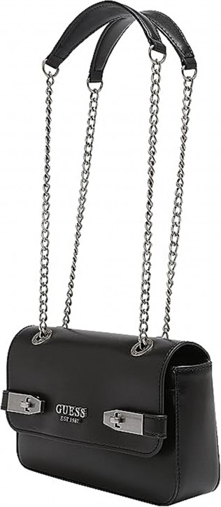 Guess Damen Mini-Umhängetasche Zadie mit Logoschriftzug aus Metall an der Vorderseite Farbe schwarz