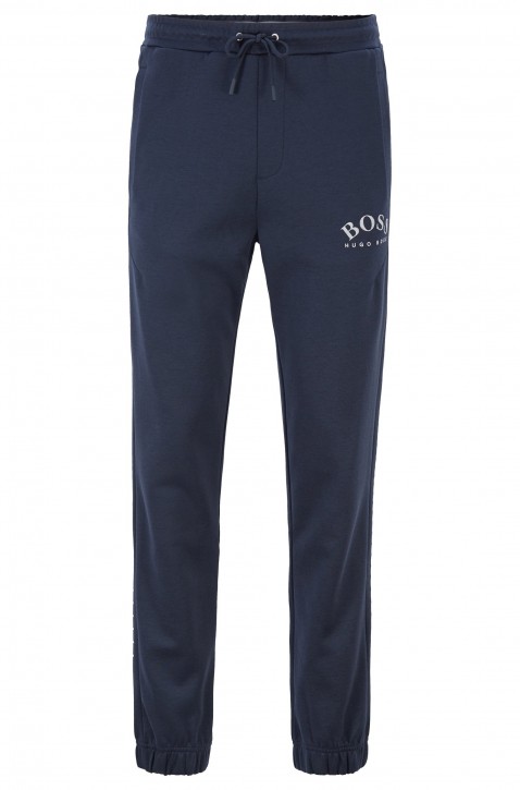 BOSS Slim-Fit Jogginghose HADIKO WIN aus Baumwoll-Mix mit Logo und Beinbündchen dunkelblau 416