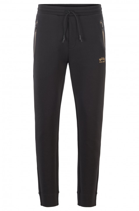 BOSS Regular-Fit Jogginghose HALBOA mit halben Bündchen und geschwungenem Logo schwarz