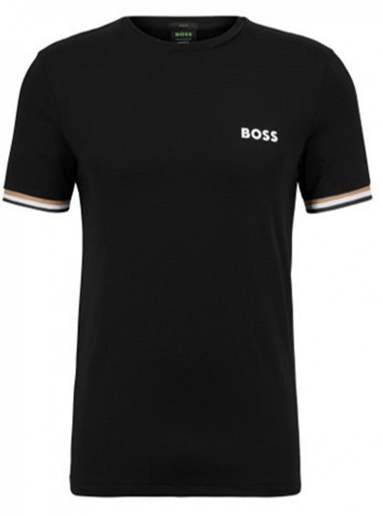 Hugo BOSS x Matteo Berrettini T-Shirt mit Rundhalsausschnitt, Logo und charakteristischen Streifen schwarz 001