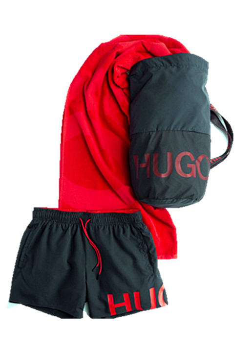 HUGO Strand-Set BEACH SET mit Badetuch, Badeshorts und Beutel schwarz 001 L