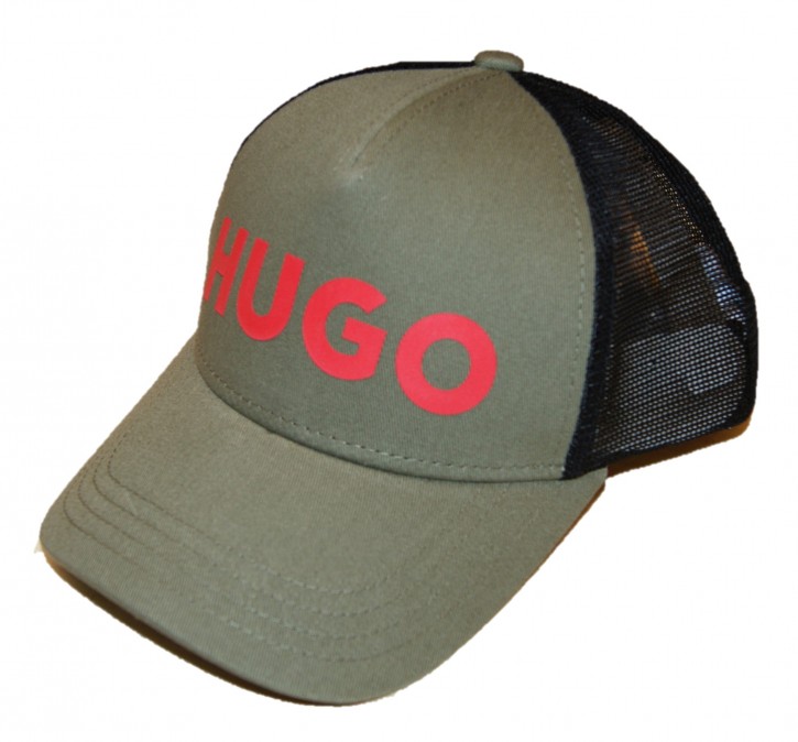 Hugo Cap Men-X 586-BP aus Baumwoll-Twill mit rotem Logo und seitlichen Einsätzen Open Green345, ONESI