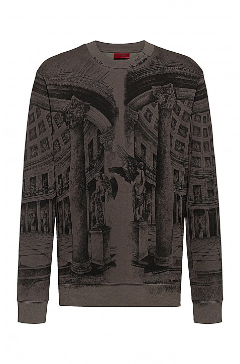 HUGO Oversized Sweatshirt DADDED mit all over Grafik-Print grau 016