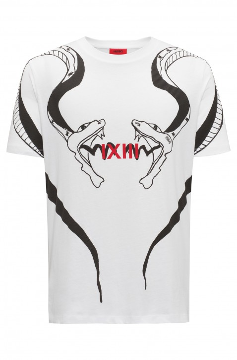 HUGO T-Shirt Dakes aus Baumwoll-Jersey mit Schlangen-Grafik Farbe weiss 100