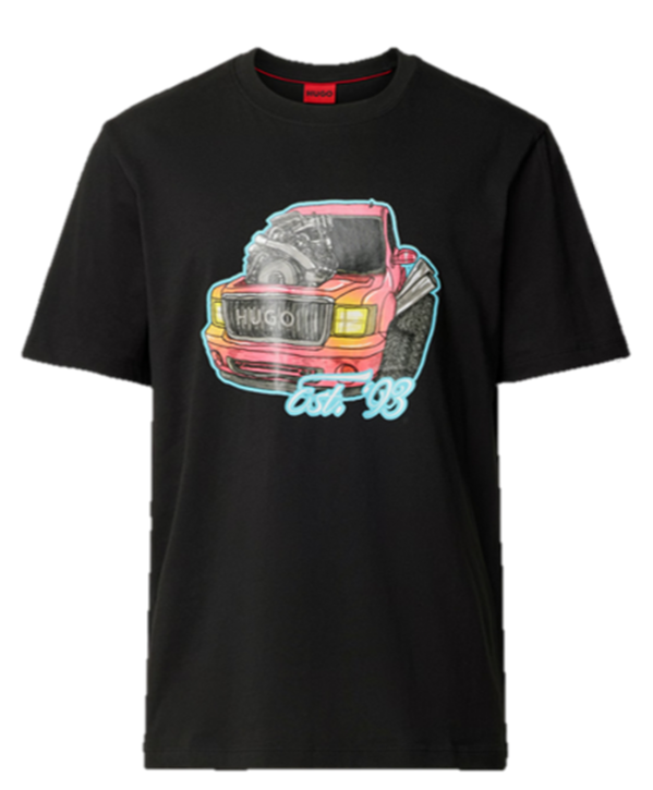 Hugo Relaxed-Fit T-Shirt Damotoro aus Baumwolle mit Auto-Artwork schwarz 001