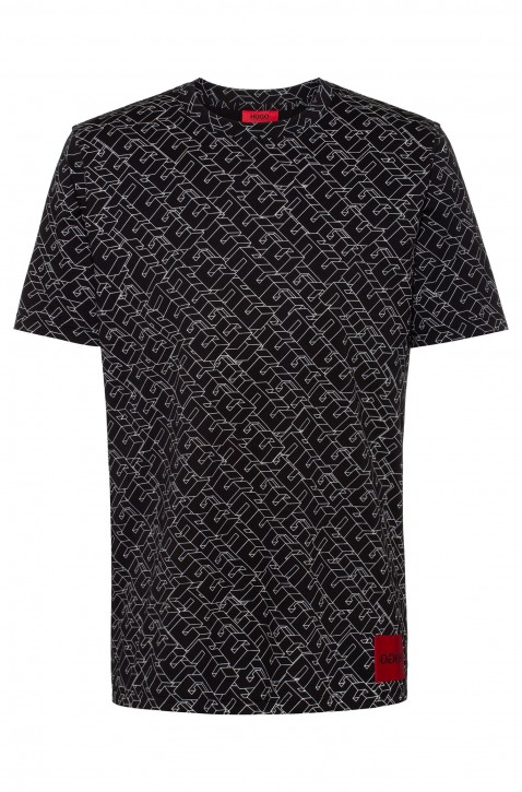 HUGO T-Shirt DAMASTIC aus Baumwoll-Jersey mit kubistischem Logo-Print schwarz 001