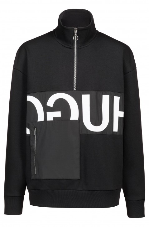 HUGO Oversized Sweatshirt DARRIUS mit Reversed-Logo und aufgesetzter Tasche schwarz 001
