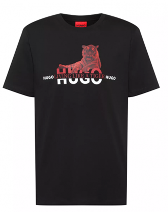 Hugo T-Shirt Datertiger aus Bio-Baumwolle mit Logo und Tiger-Artwork schwarz 001
