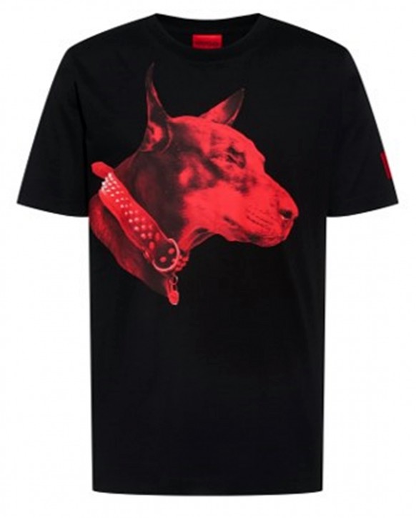 Hugo T-Shirt Dedigree aus Baumwoll-Jersey mit Hunde-Artwork schwarz 001