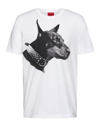 Hugo T-Shirt Dedigree aus Baumwoll-Jersey mit Hunde-Artwork weiß 100