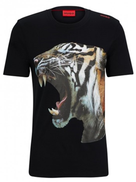 Hugo T-Shirt Digre aus Baumwoll-Jersey mit Tiger-Grafik schwarz 001
