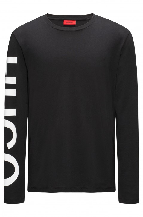 HUGO Longsleeve Demeos aus Baumwoll-Jersey mit Logo-Print auf dem Ärmel schwarz 001