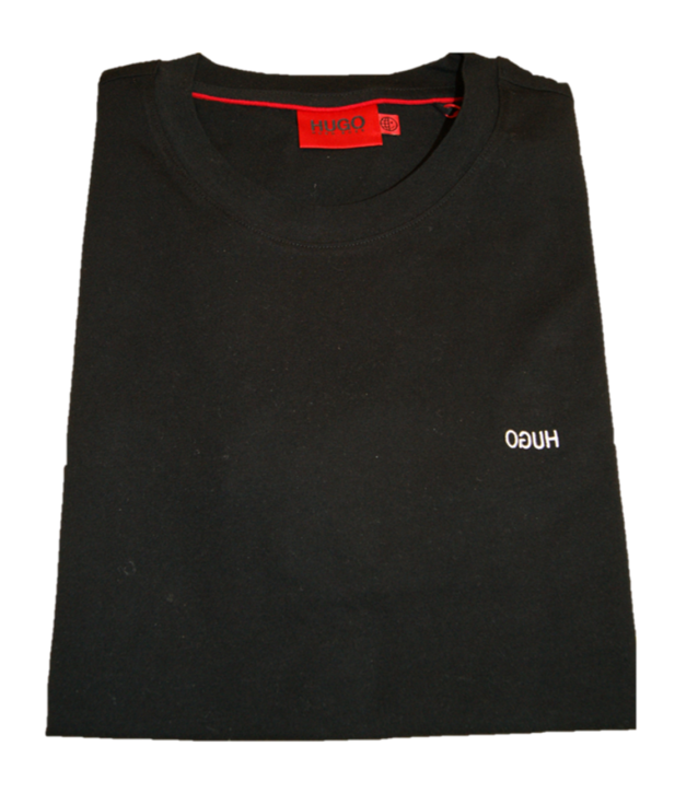 HUGO T-Shirt DERO212 aus Baumwolle mit Rundhalsausschnitt und spiegelverkehrter Logo-Stickerei 001
