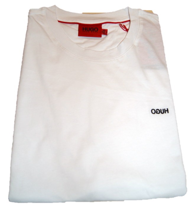 HUGO T-Shirt DERO212 aus Baumwolle mit Rundhalsausschnitt und spiegelverkehrter Logo-Stickerei 100