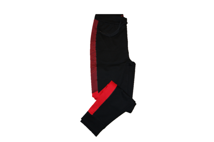 HUGO Regular-Fit Hose DEVRY aus Jersey im Colour-Block-Design mit Logo-Print schwarz
