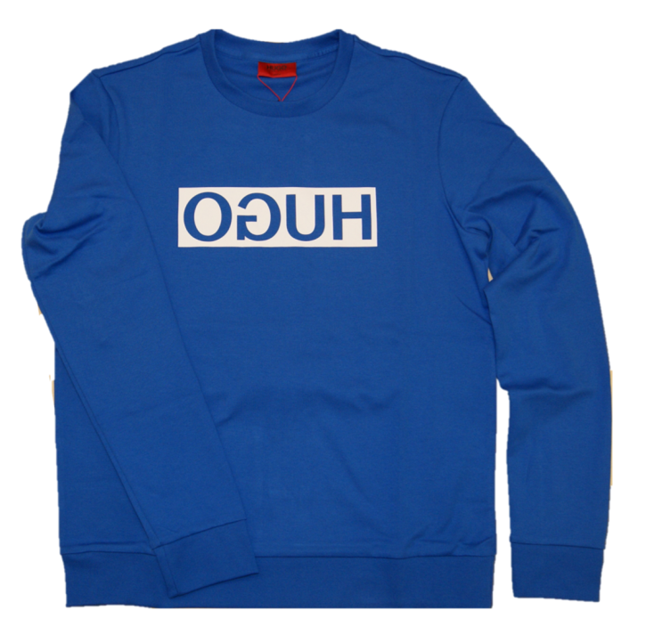 HUGO Sweatshirt DICAGO202 aus Baumwolle mit spiegelverkehrtem Logo-Print blau 431 M
