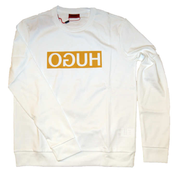 HUGO Sweatshirt DICAGO202 aus Baumwolle mit spiegelverkehrtem Logo-Print weiss 202