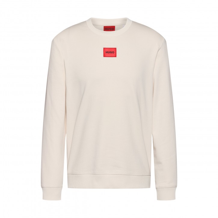 HUGO Sweatshirt Diragol212 aus Baumwoll-Terry mit rotem Logo-Etikett natural 107 M