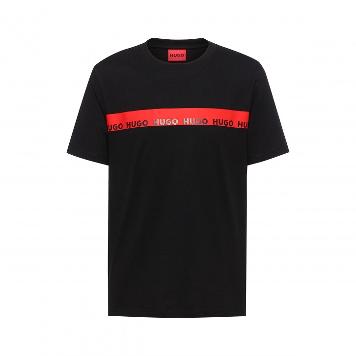Hugo T-Shirt Diziano aus Bio-Baumwolle mit rotem Logo-Tape schwarz 001