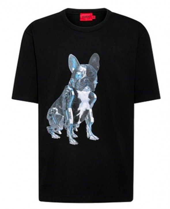 Hugo T-Shirt Dobodog aus Baumwoll-Jersey mit Cyber-Dog-Artwork schwarz 001 M