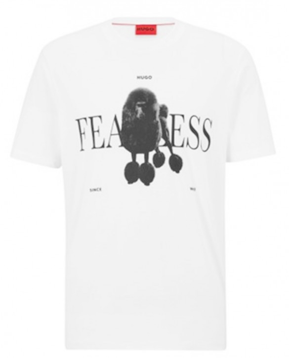 Hugo T-Shirt Dogotino aus Baumwoll-Jersey mit Hunde-Print und Slogan weiß 100