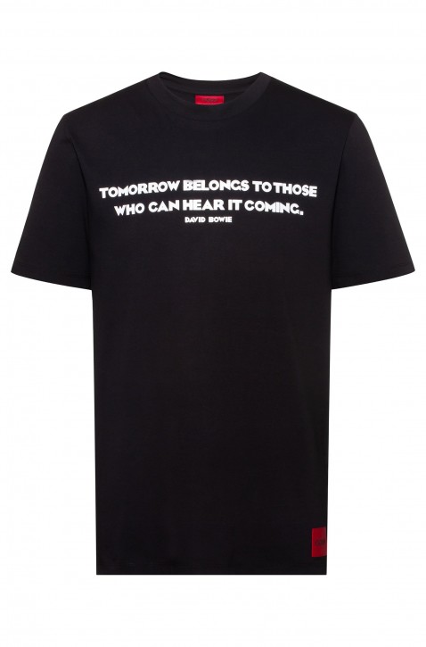 HUGO T-Shirt DOMORROW aus Baumwoll-Jersey mit Rundhalsausschnitt und Slogan-Print schwarz 001