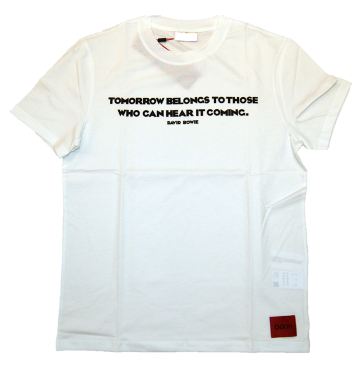 HUGO T-Shirt DOMORROW aus Baumwoll-Jersey mit Rundhalsausschnitt und Slogan-Print weiss 100