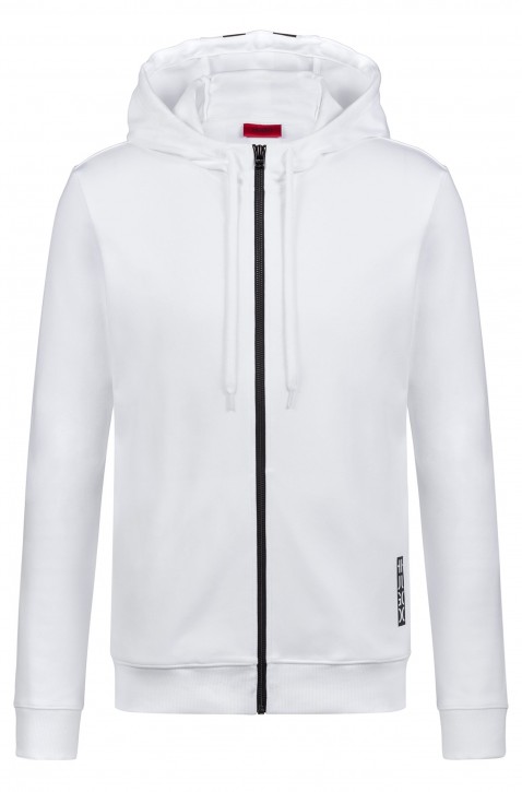 HUGO Kapuzen-Sweatjacke DONDY aus Baumwolle mit abgeschnittenem Logo-Print weiss XXL
