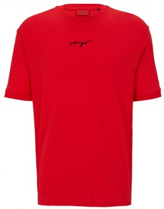 Hugo Relaxed-Fit T-Shirt Dontevideo aus Baumwolle mit handgeschriebenem Logo rot 693
