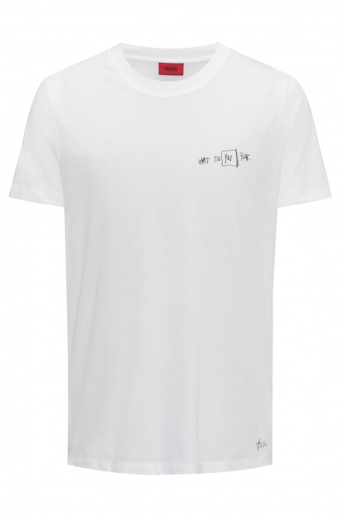 HUGO Relaxed-Fit T-Shirt Dool aus Baumwoll-Jersey mit urbanem Print weiss 100